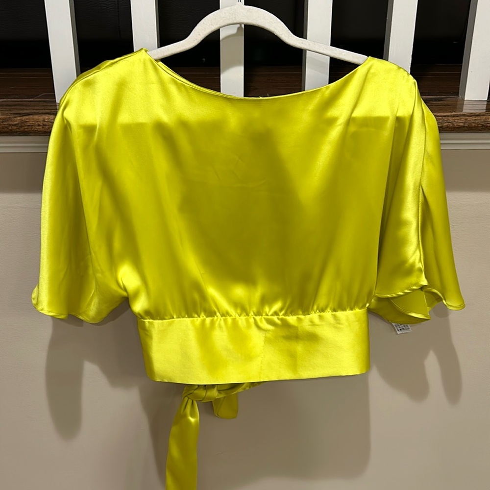 Zara Satin Short Sleeve Open Back Top